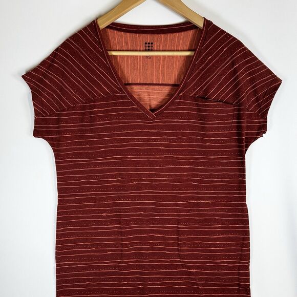 Title Nine Dress Women Extra Small Red Orange Stripe Short Sleeve Stretch Tencel - Picture 3 of 11